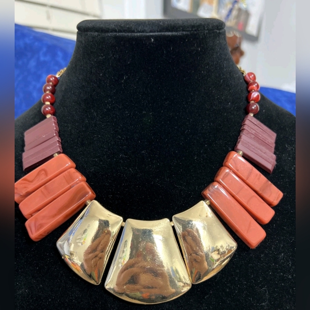 New Directions Statement Necklace Brown And Gold NWT